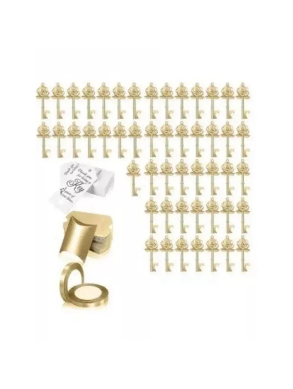 Wedding Invitations Guest Gifts Gold Rose Keys w Thank You Cards Goodie 50pc New